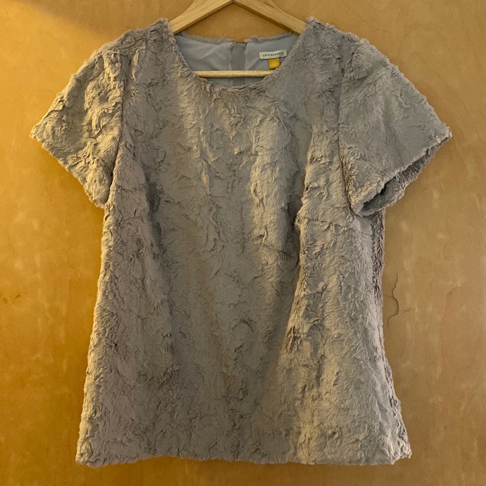 LEIFSDOTTIR Silver GRAY Faux FUR Top SWEATER SHIRT